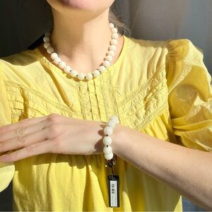 Ann Taylor Chunky Choker White Necklace Bracelet Set Toggle Closure Beaded